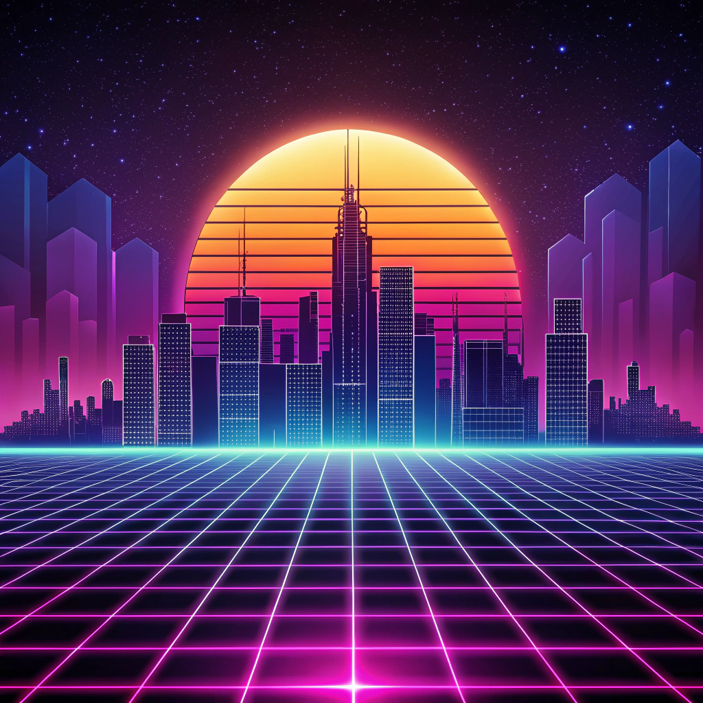 Futuristic Neon Cityscape in Synthwave Style Futuristic Neon Cityscape in Synthwave Style