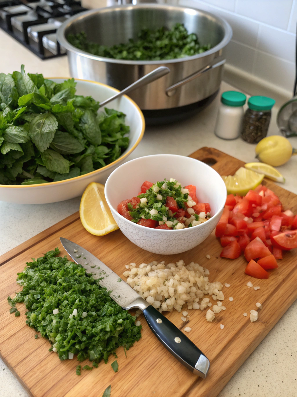 Soaking bulgur wheat in a small bowl