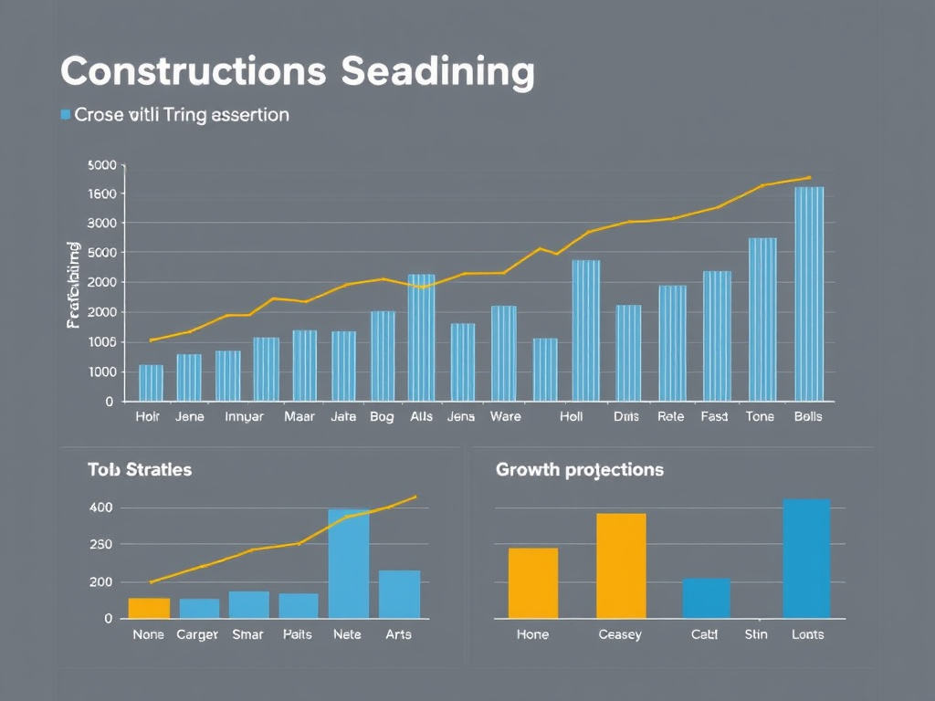 Construction Staffing Services 6 Data visualization showing construction staffing trends across different trades with bar charts and growth projection lines in a professional business presentation style