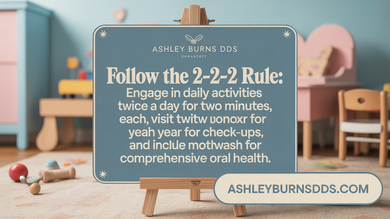 Follow the 2-2-2 Rule: Brush twice daily for two minutes, visit twice a year, and incorporate mouthwash for complete oral health.