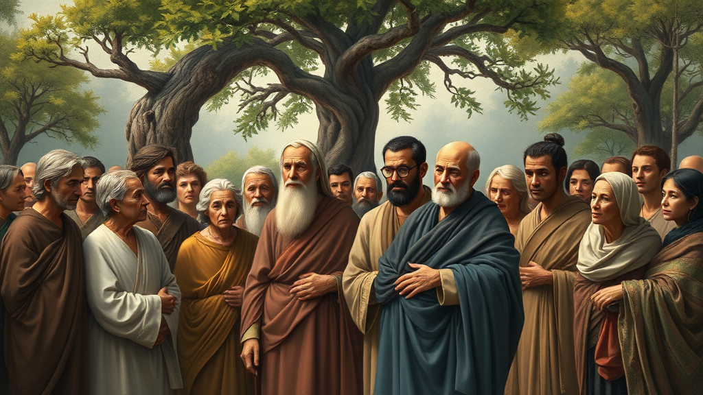 세대 간 존중과 공존, 사회적 책임을 묘사한 르네상스 스타일의 또 다른 그림