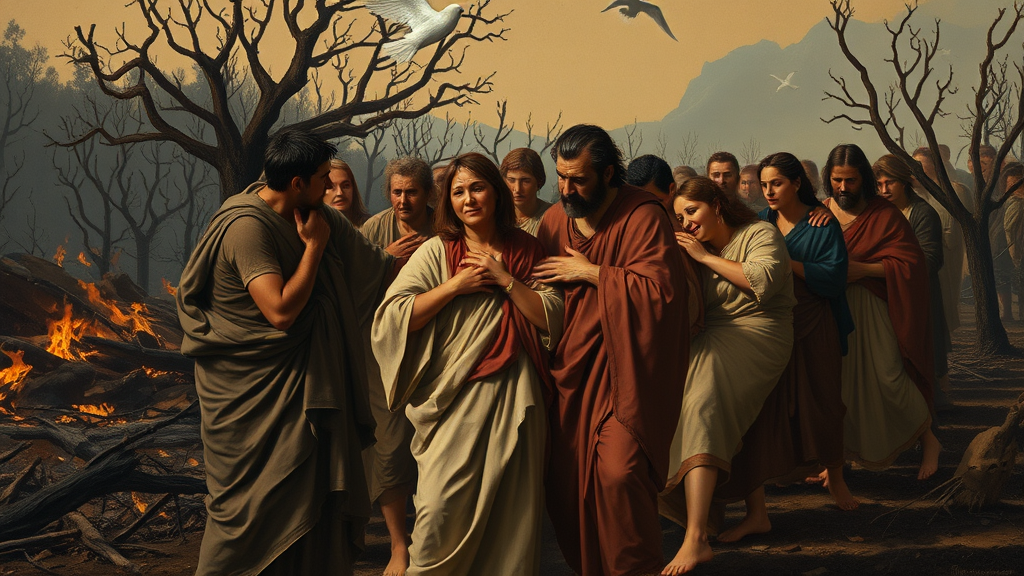 재난 가운데 공동체의 연대와 희망을 그린 장면