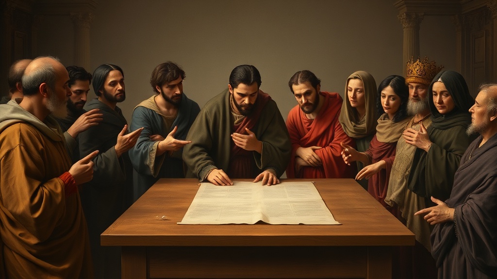 회의하는 조언자들의 장면