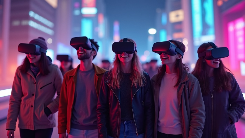 Un equipo de jugadores se sumerge en el mundo cyberpunk del escape room HUXLEY Ubisoft en Virtua Barcelona, colaborando para resolver un puzzle.