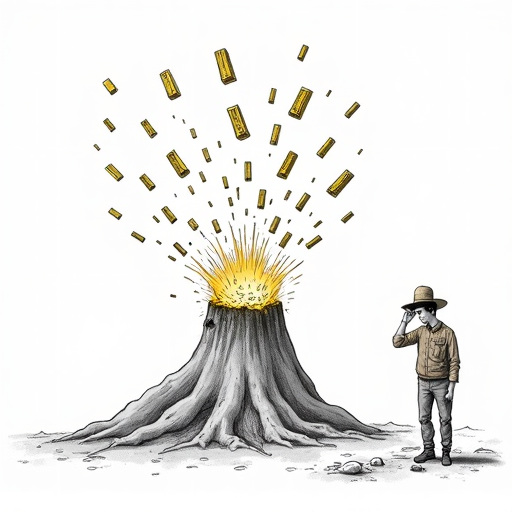 Study Finds Gold Rising from Earth's Core via Volcanoes single-panel cartoon