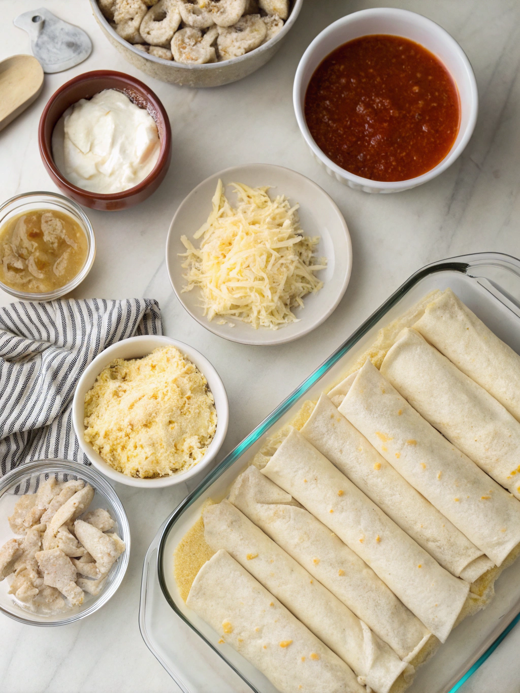Preparing ingredients for white chicken enchiladas