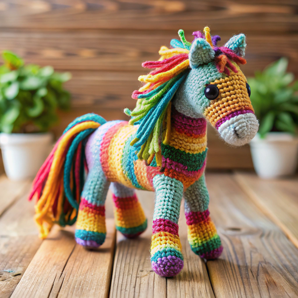 Handmade Crochet Horse - Colorful & Cute Art Handmade Crochet Horse - Colorful & Cute Art
