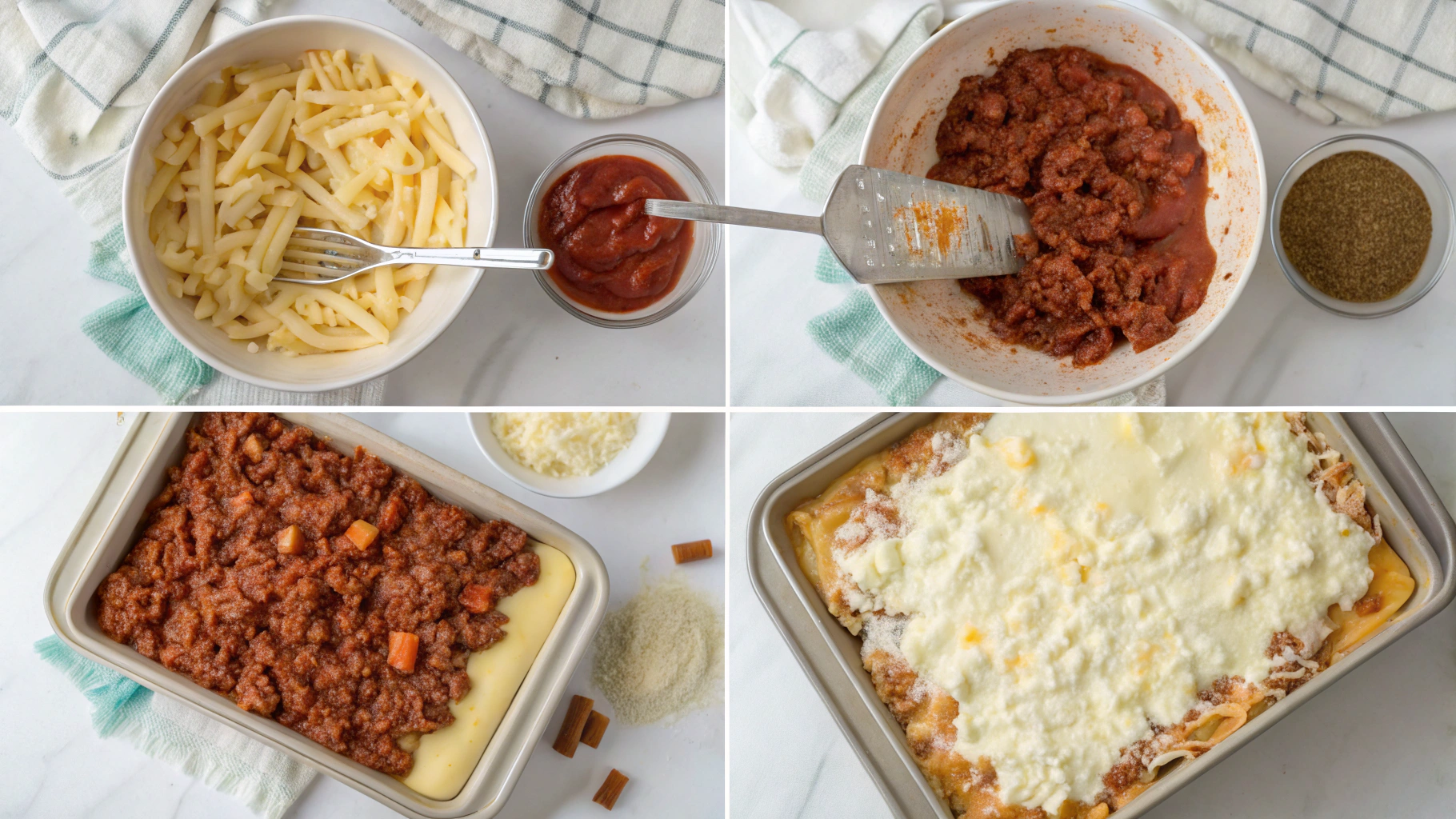 Chef organizing ingredients for pastitsio preparation