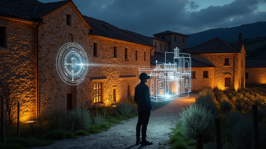 Visitantes utilizando la experiencia Molinos Somontano Realidad Virtual para aprender sobre el proceso del aceite.