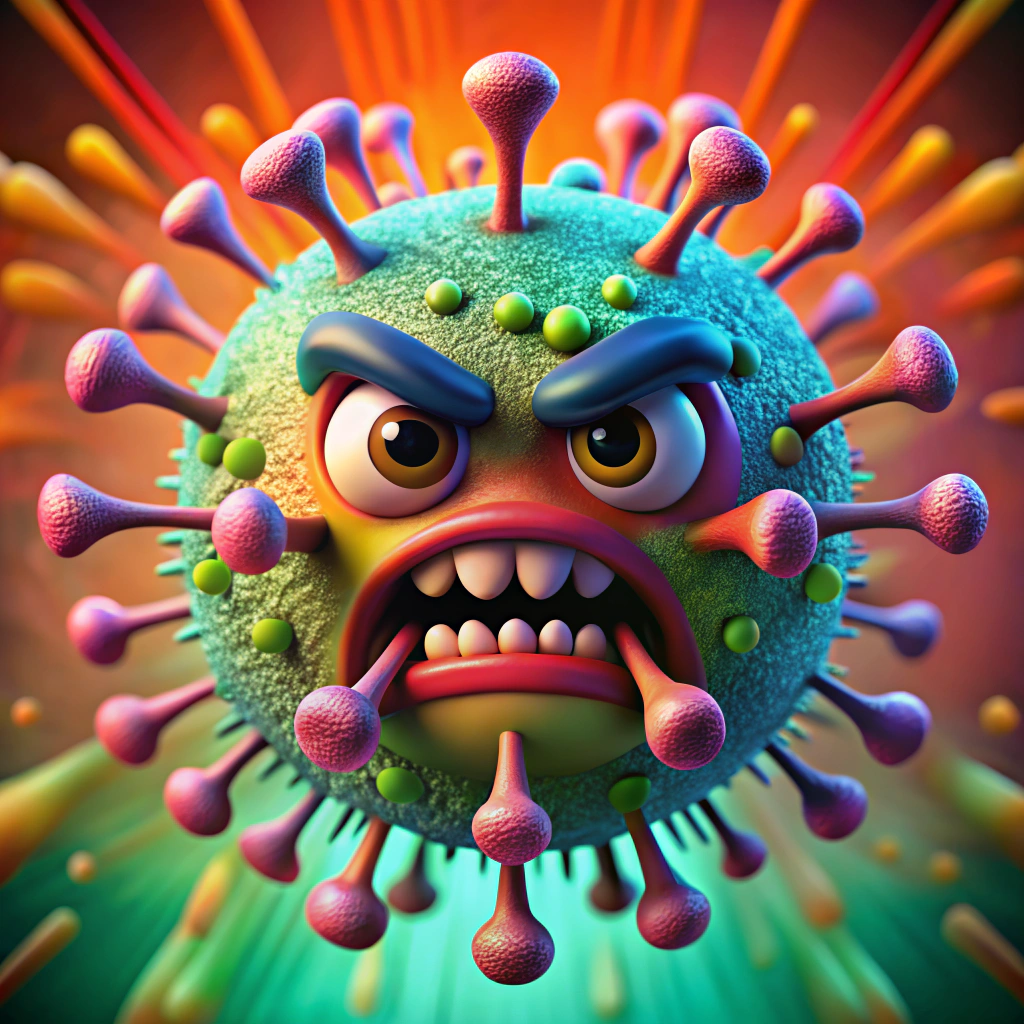Whimsical Angry Virus Character Illustration