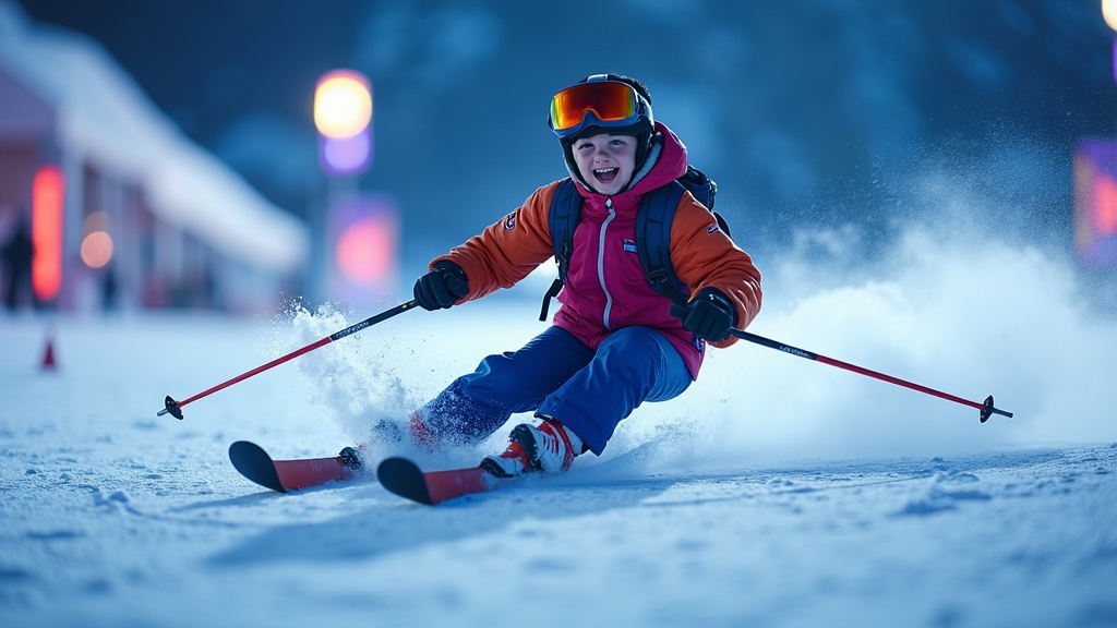 Un usuario disfrutando al máximo la Fancy Skiing experiencia VR en las instalaciones de Virtua Barcelona.