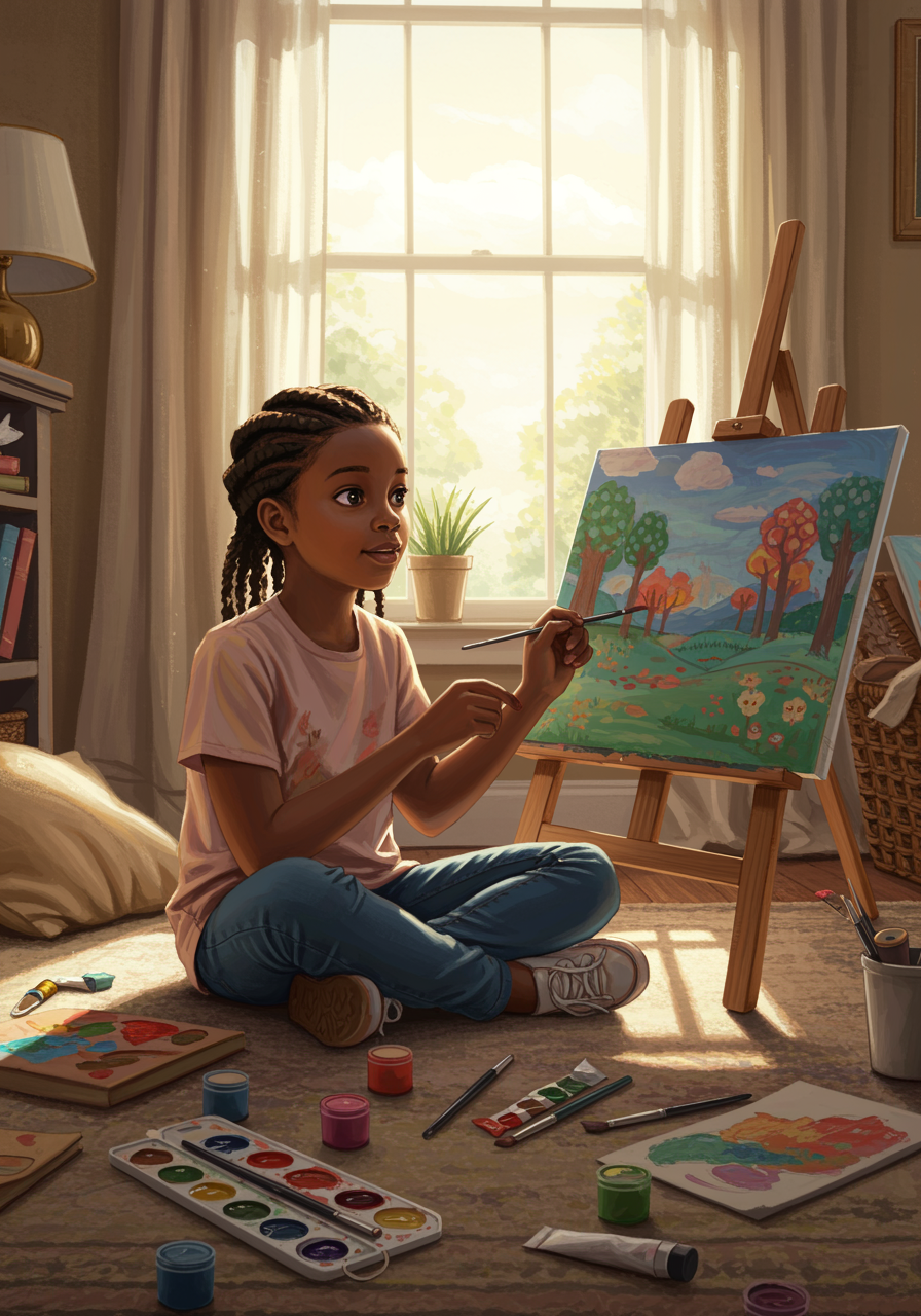 black girl drawing