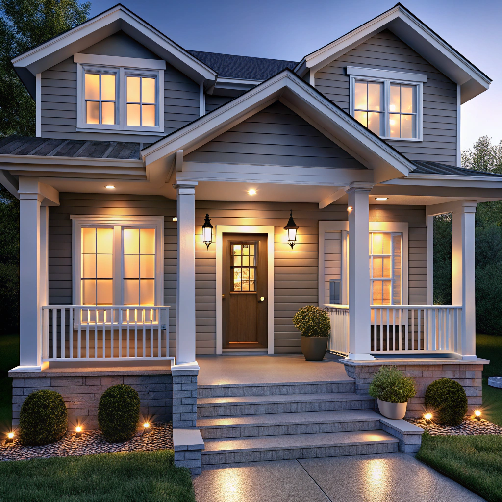 Modern House Facade with Stylish Lighting Features