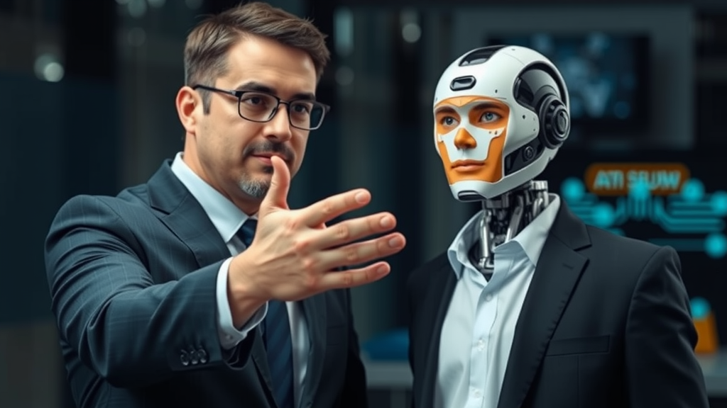 A professional human expert collaborating with AI on SEO, demonstrating expertise and trustworthiness, which is crucial for successful AI SEO.