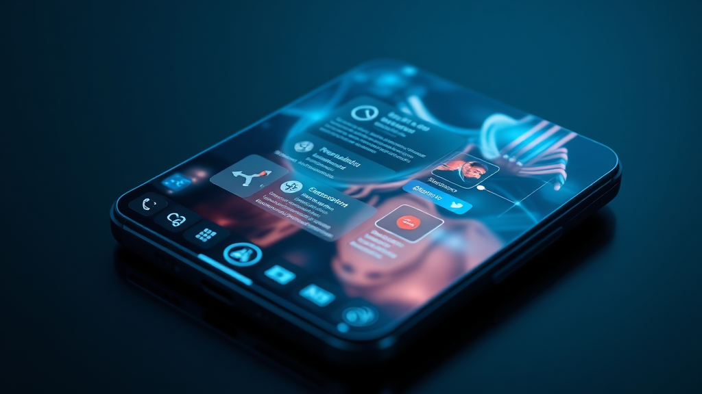 تصویری از یک گوشی هوشمند مدرن که قابلیت‌های هوش مصنوعی مانند ترجمه زنده و ویرایش پیشرفته عکس را به نمایش می‌گذارد، با درخشش ملایم دیجیتالی، واقعی و با کیفیت بالا از آخرین اخبار گوشی هوشمند