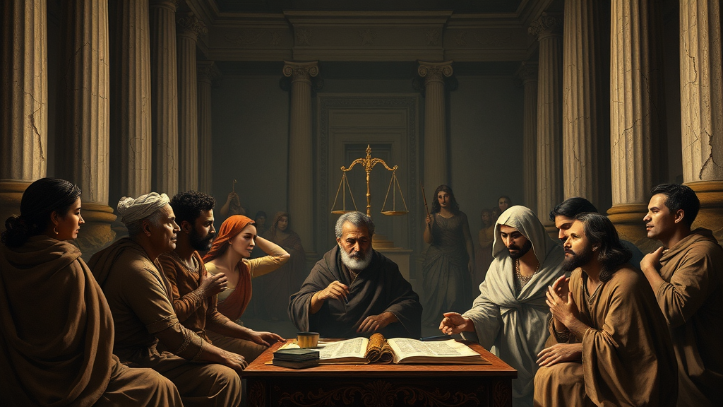 정의를 고찰하는 사람들의 그림