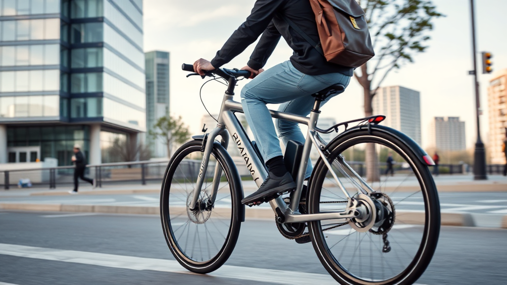 فردی در حال سواری با دوچرخه برقی ریویان در محیط شهری