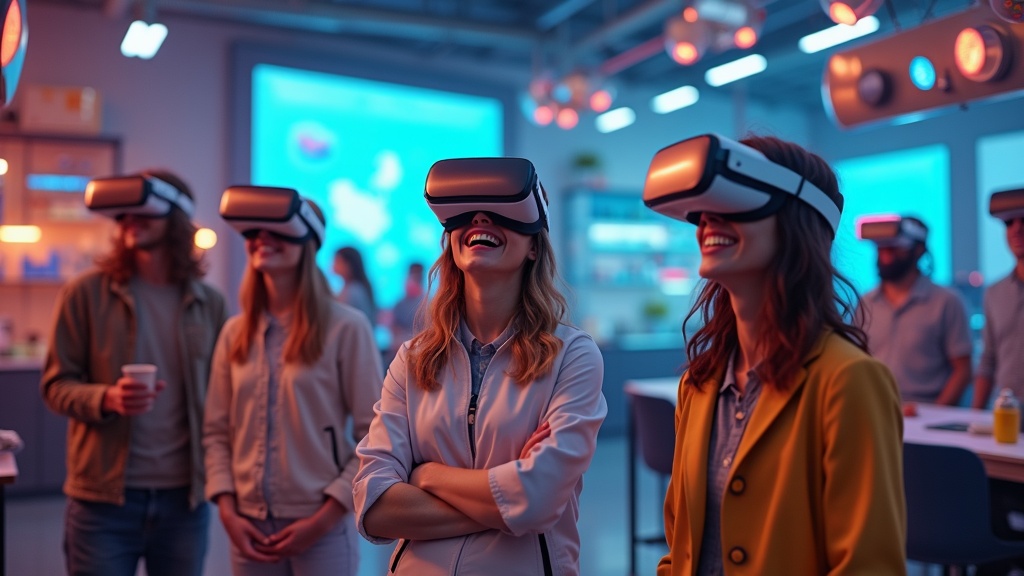 Cliente con visor VR disfrutando de la experiencia VR Job Simulator Barcelona en nuestras instalaciones