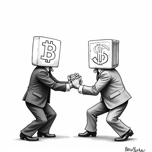 Bitcoin price surges as Trump eases retirement account regulations single-panel cartoon