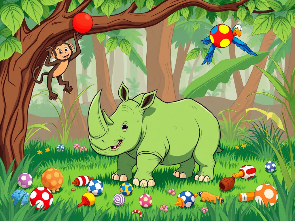 Rufus the Green Rhino and His Toy Adventure