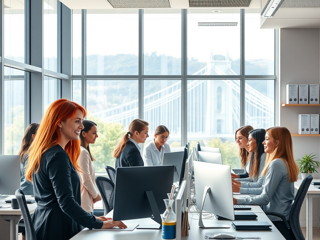 A professional school administration team collaborating in a modern Bristol office.