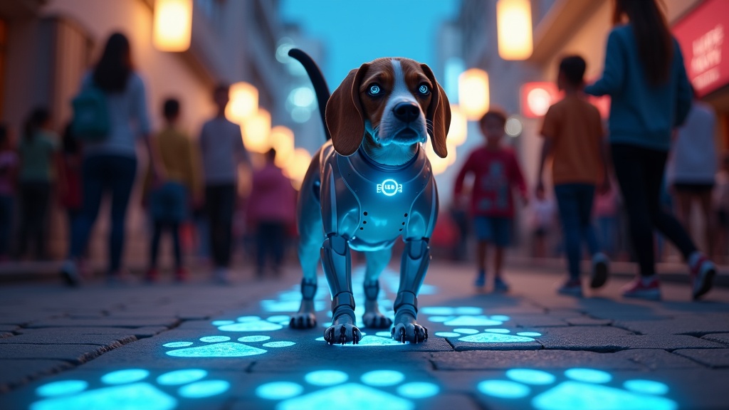 Waldog, el perro robot de la campaña contra el maltrato animal, interactuando con ciudadanos en Monterrey.