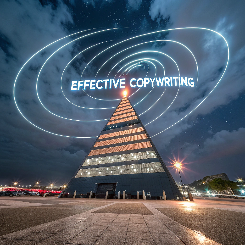 Odwrócona piramida copywritingu z bloków tekstu i wezwaniem do działania