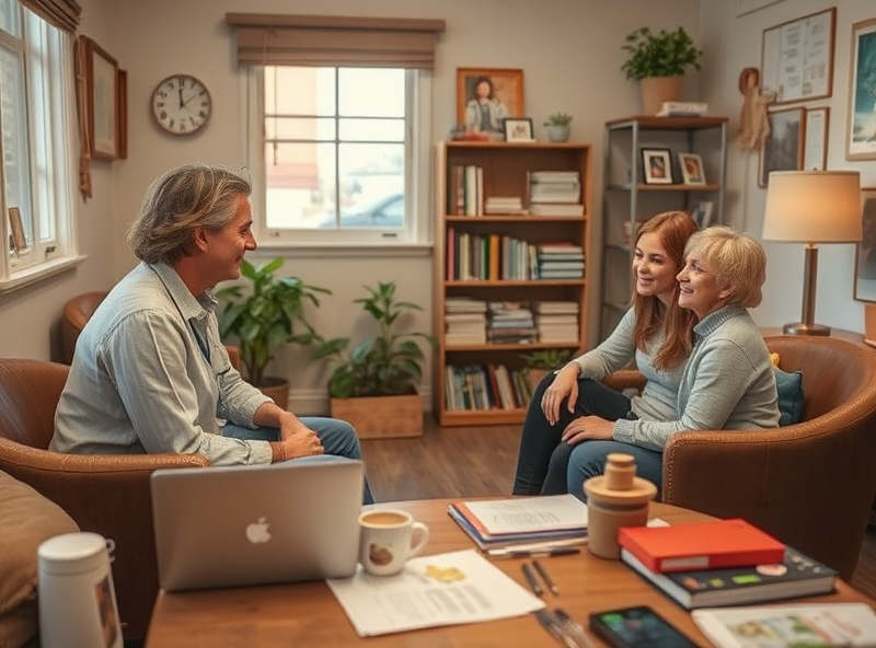 A compassionate team of professionals providing hands-on guidance to a grateful family, surrounded by helpful resources and a warm atmosphere, showcasing a positive and supportive environment for those seeking disaster recovery grants.