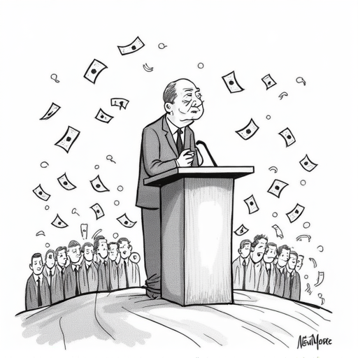 Federal Reserve Chair Powell Discusses Inflation at Conference single-panel cartoon