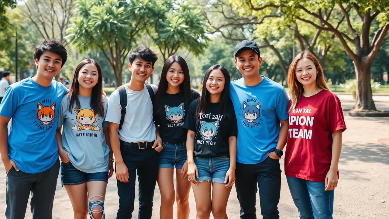Nhóm bạn trẻ mặc áo nhóm sáng tạo phối màu quốc kỳ, áo thiết kế kiểu dáng năng động