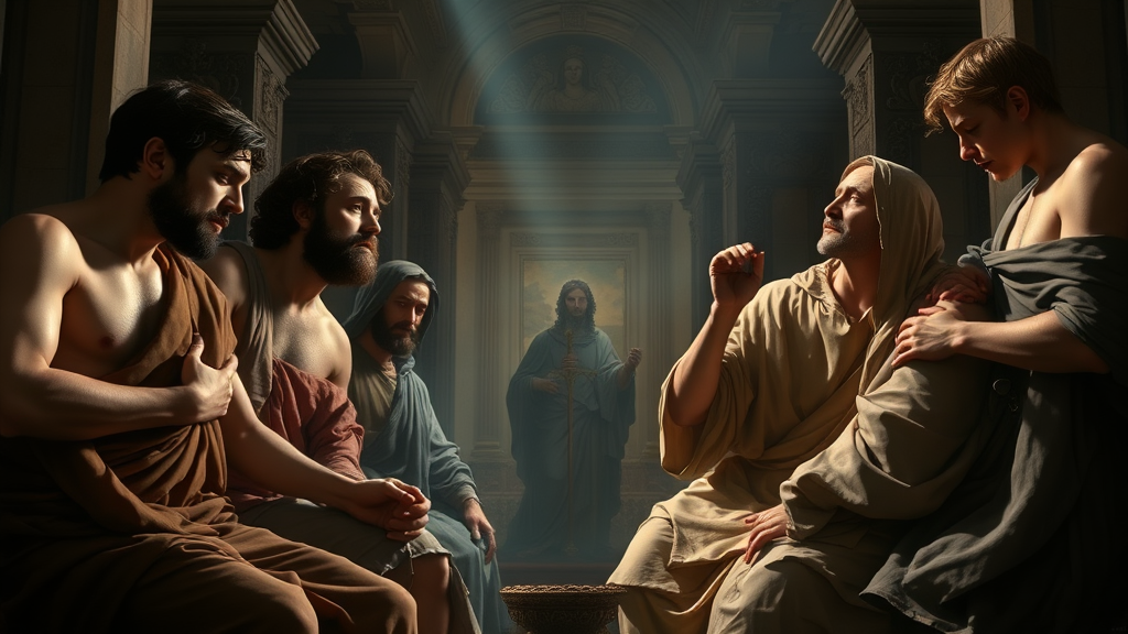 정의와 지혜를 상징적으로 묘사한 장면