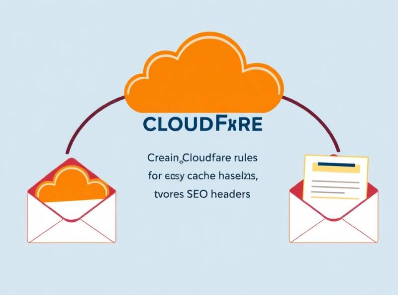 A creative depiction of using Cloudflare rules to force cache headers for SEO-critical assets within a loop of launch emails, emphasizing the importance of optimization.