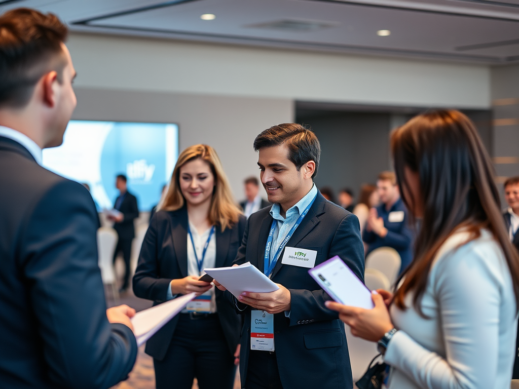 Professional event staff managing a corporate conference in London