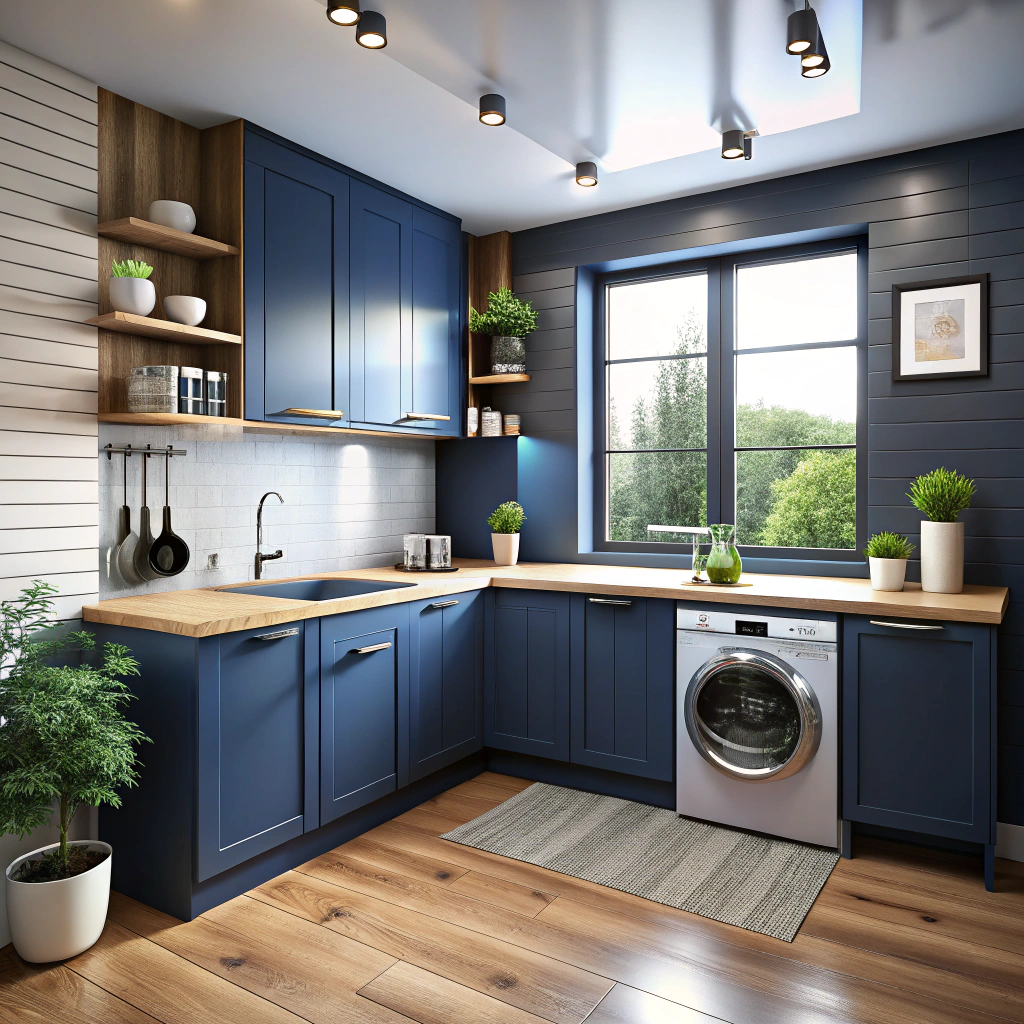 Modern L-Shaped Kitchen 3D Rendering