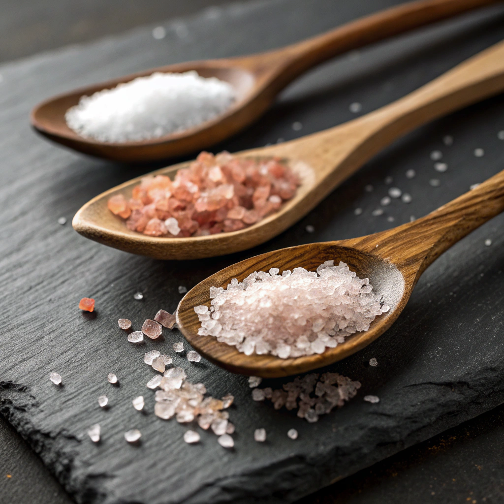 Different salt types for men's salt trick methods - sea salt, Himalayan, and Celtic varieties
