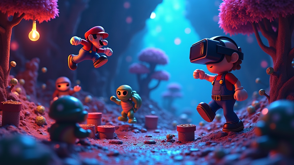 Análisis de 3dSen VR mostrando una partida de Super Mario Bros convertida a 3D