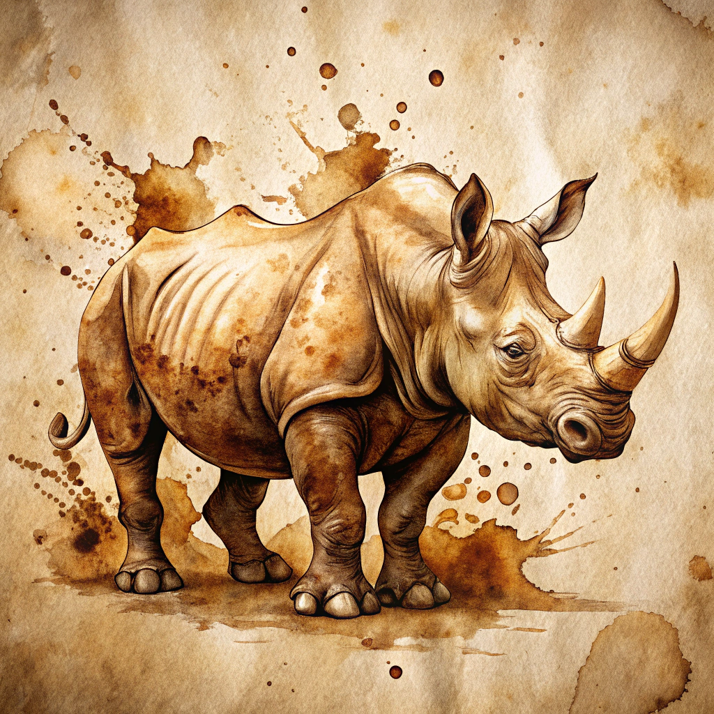 Artistic Rhino Illustration with Coffee Ink