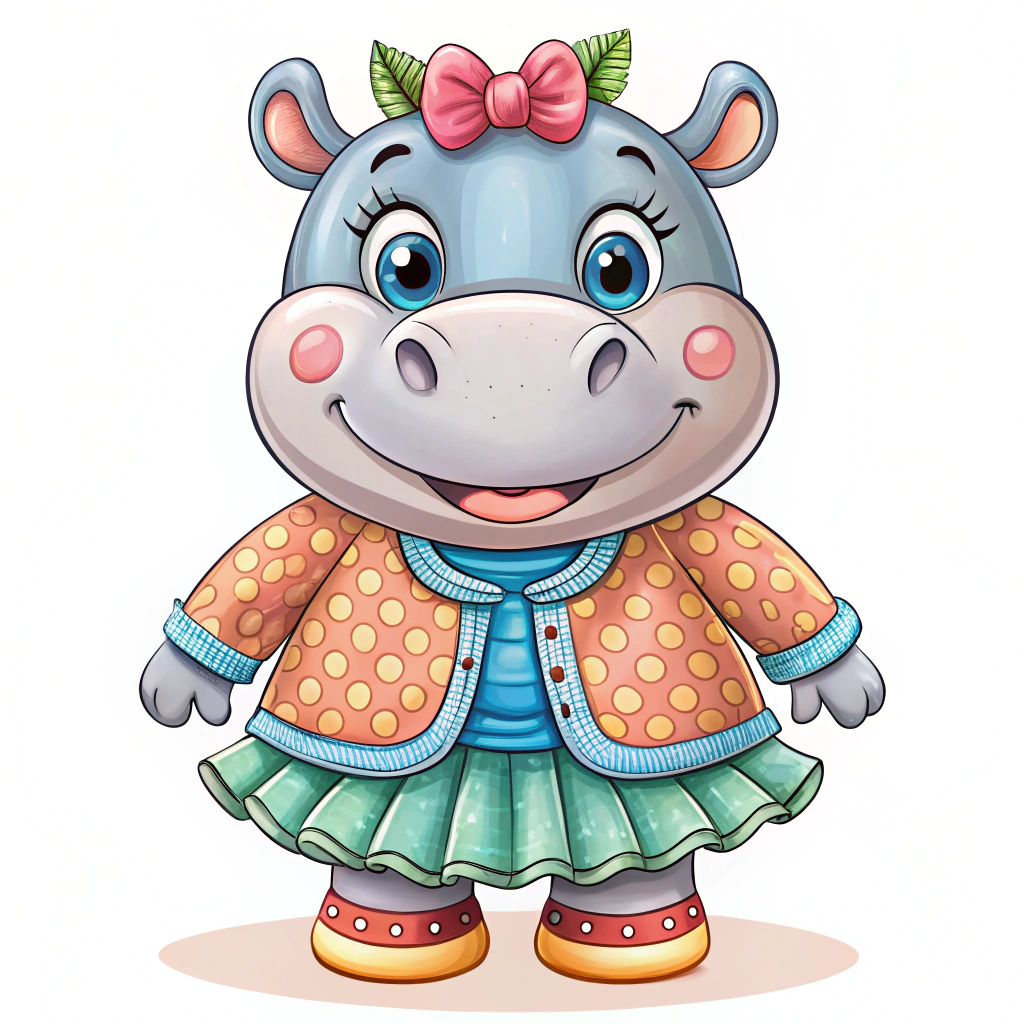 Cute Hippopotamus Girl in Stylish Outfit
