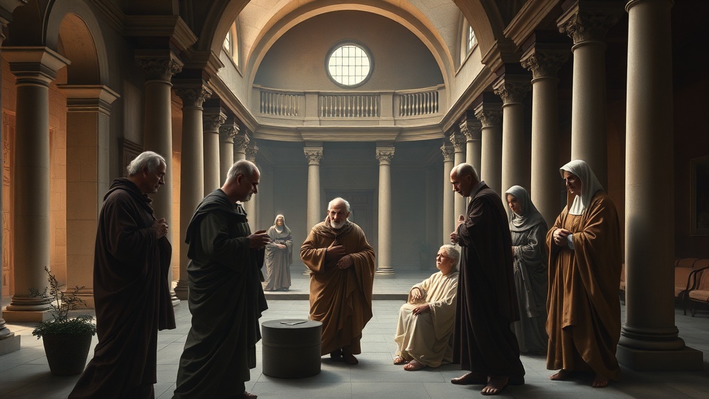 고전적 안뜰의 보살핌 장면