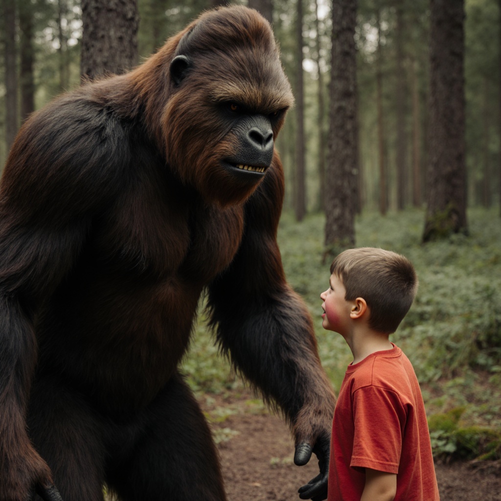 bigfoot making a kid cry because he roasted him