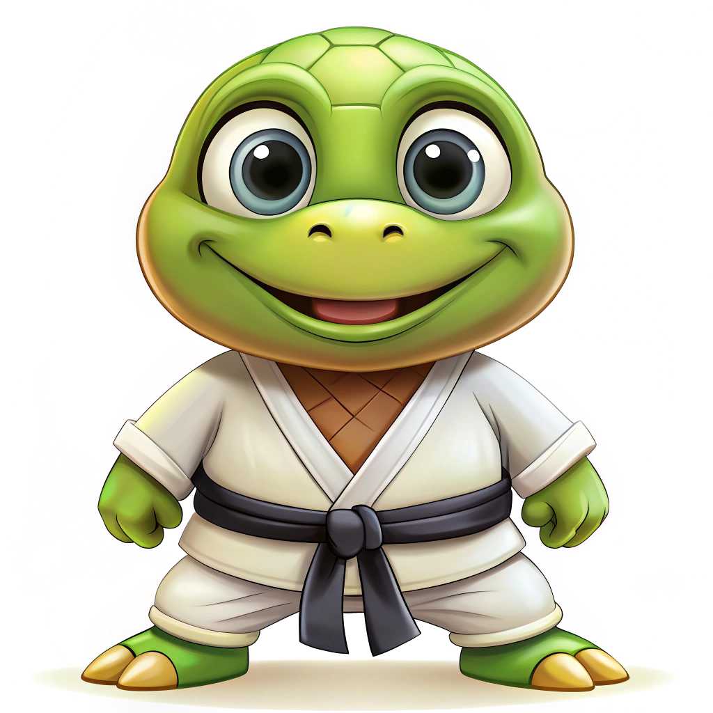 Friendly Cartoon Turtle in Karate Uniform Friendly Cartoon Turtle in Karate Uniform