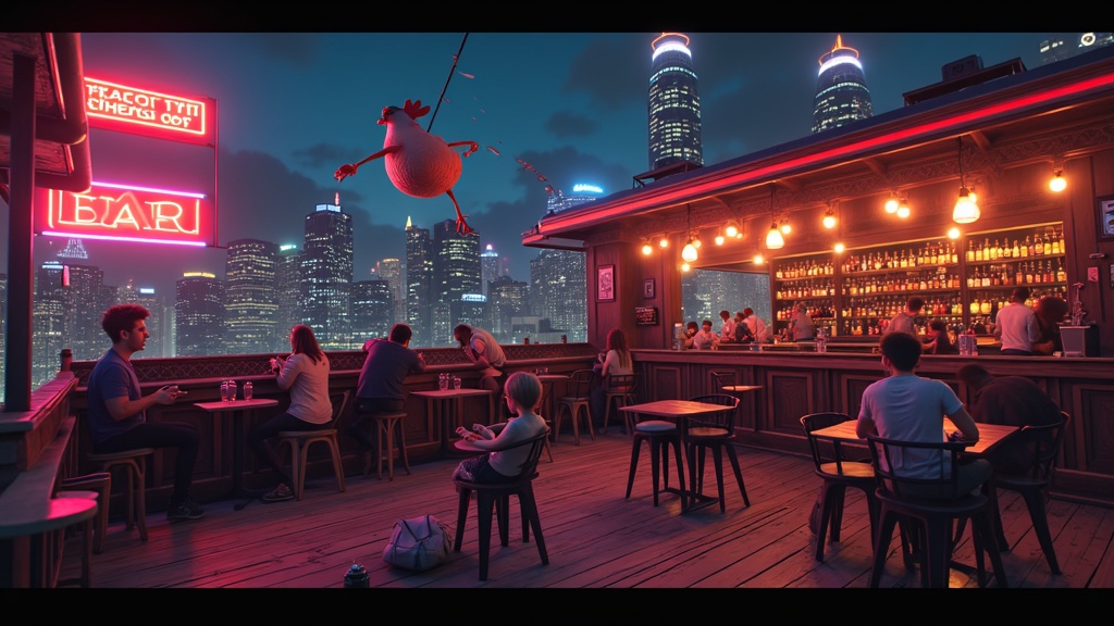 Personaje usando armas absurdas para nuestro análisis de Drunkn Bar Fight 2 y sus físicas