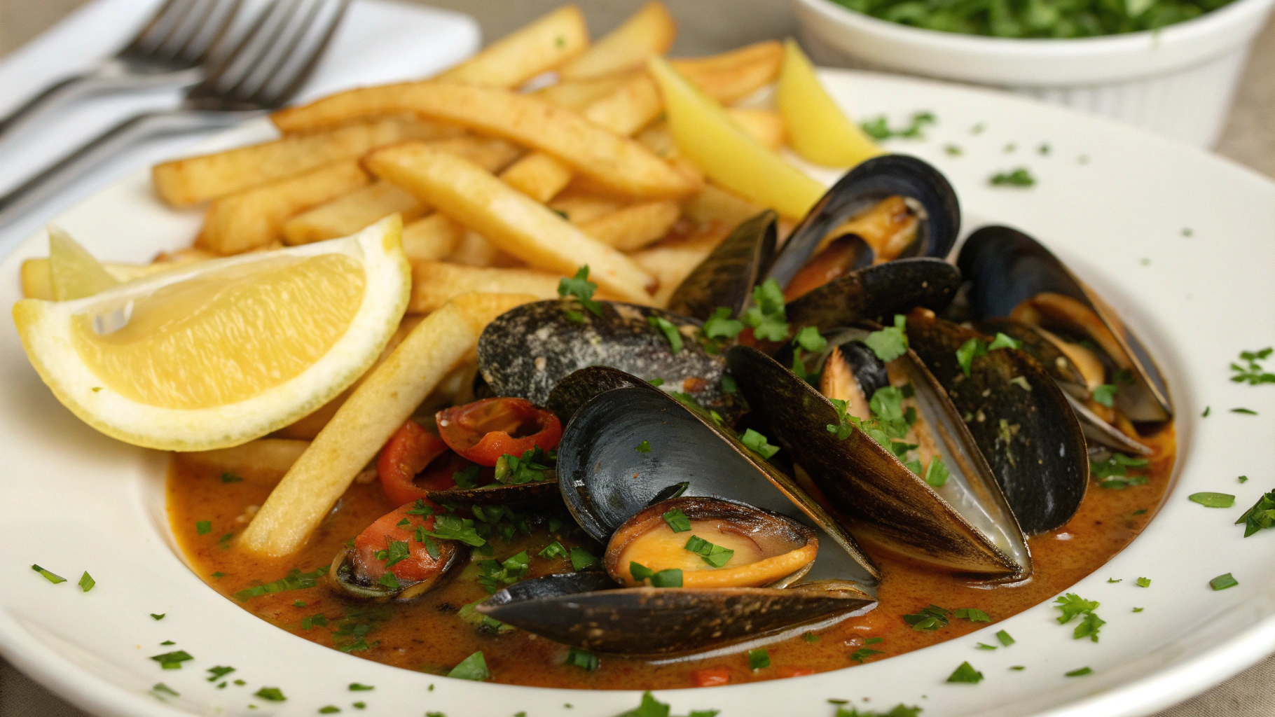 Ingredients for mussels with fries