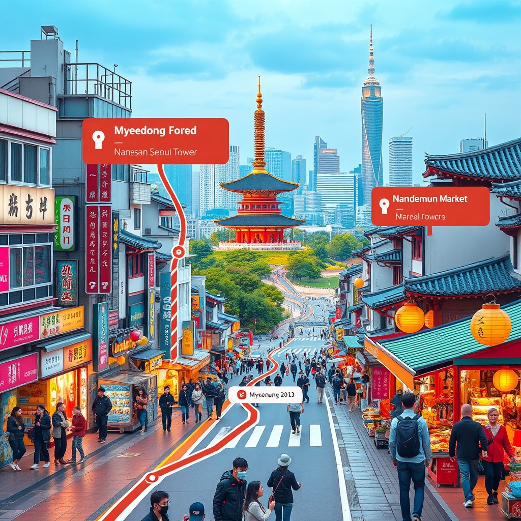 Myeongdong, Namsan Seoul Tower, & Namdaemun Market
