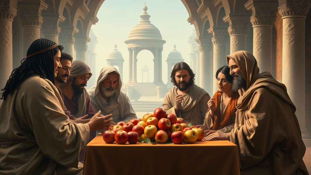 공동체와 자연의 축복을 상징하는 장면