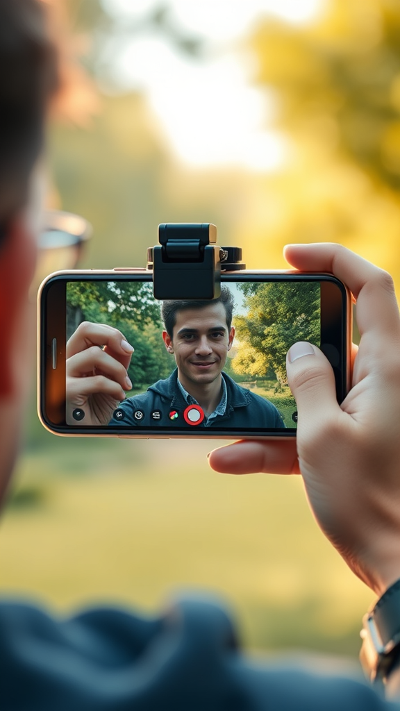 A person taking a high-quality photo with a smartphone, showing advanced camera features like multiple lenses and a vibrant display, realistic, high-quality smartphone news