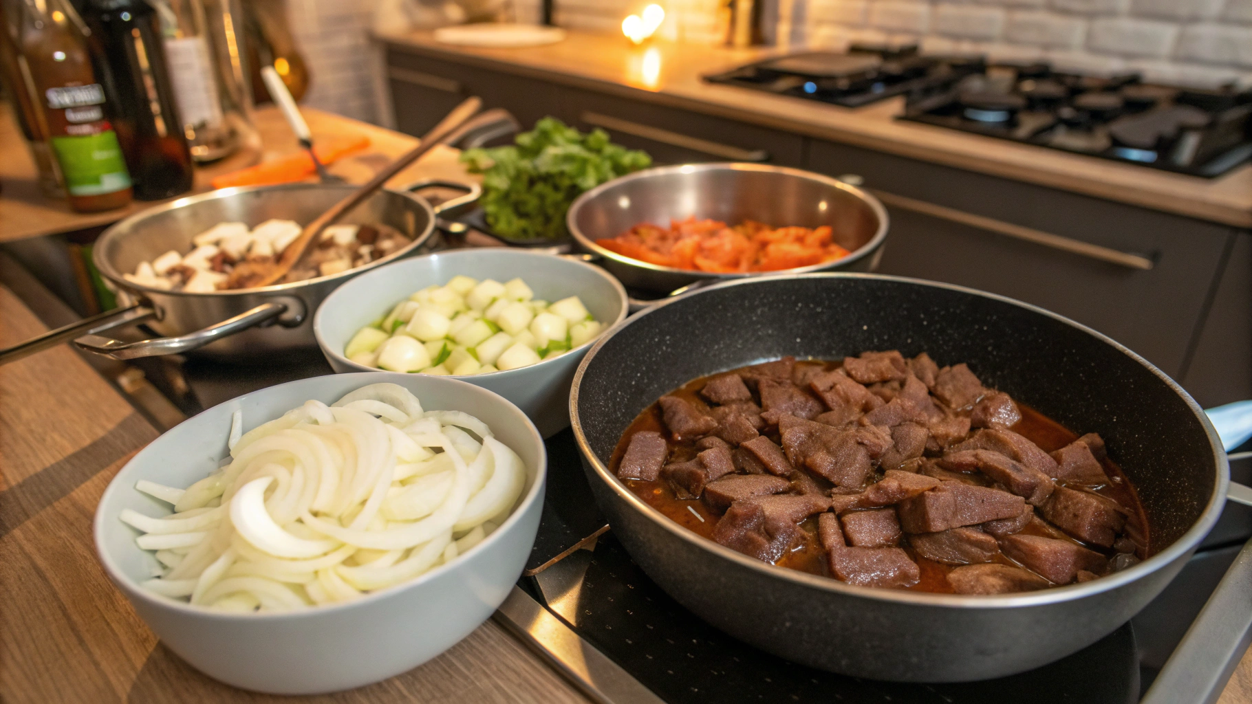 Preparing meat for Carbonade Flamande