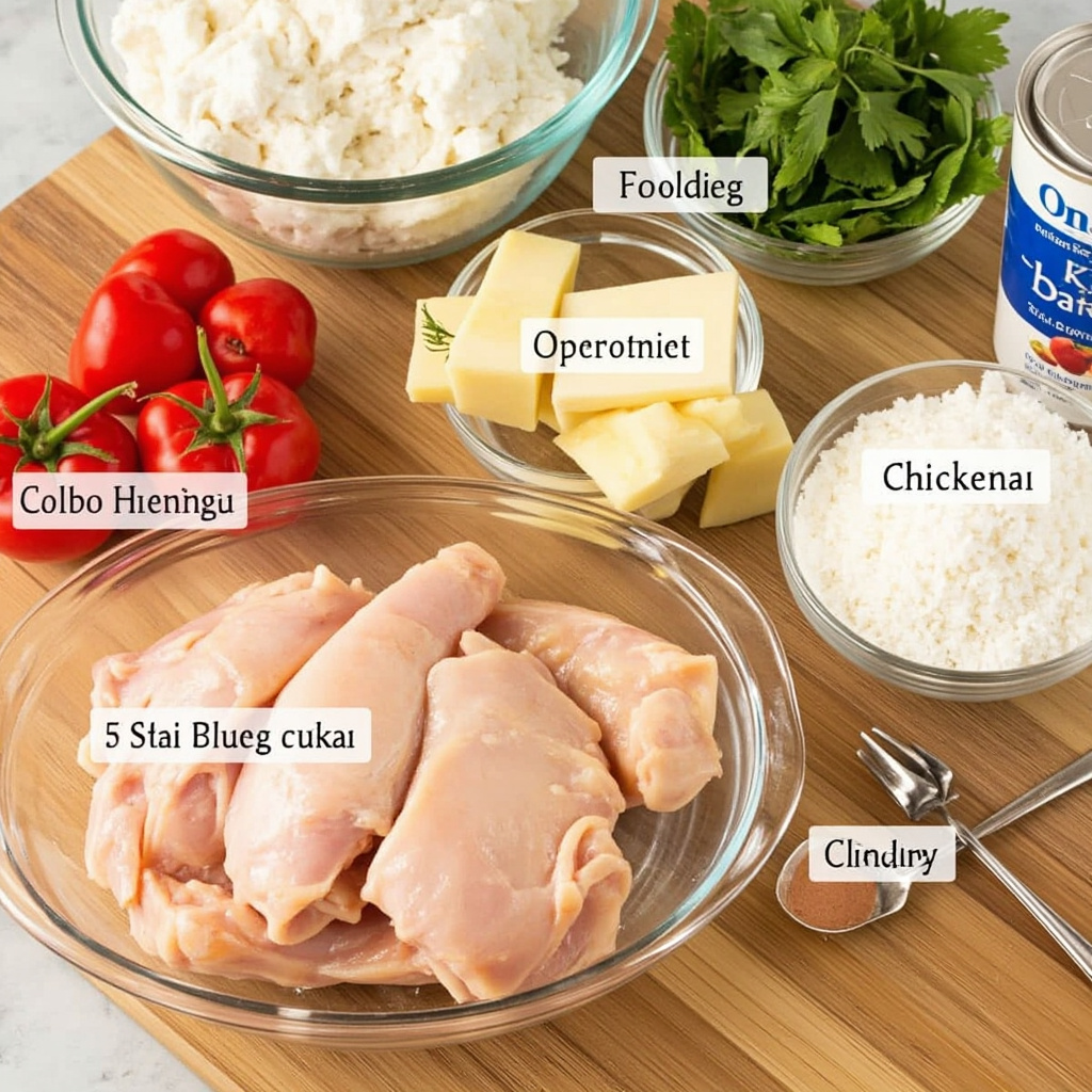 Smothered chicken ingredients laid out on a counter