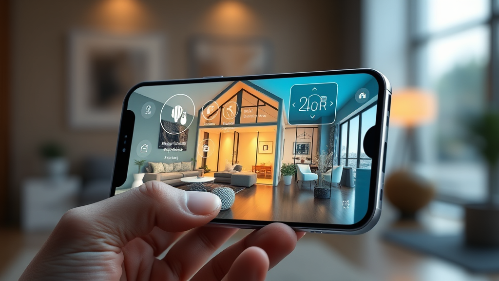 تصویری از یک گوشی هوشمند مدرن با قابلیت‌های هوش مصنوعی، نمایش کنترل خانه هوشمند و ویژگی‌های پیشرفته دوربین که نشان‌دهنده آخرین اخبار گوشی‌های هوشمند است.