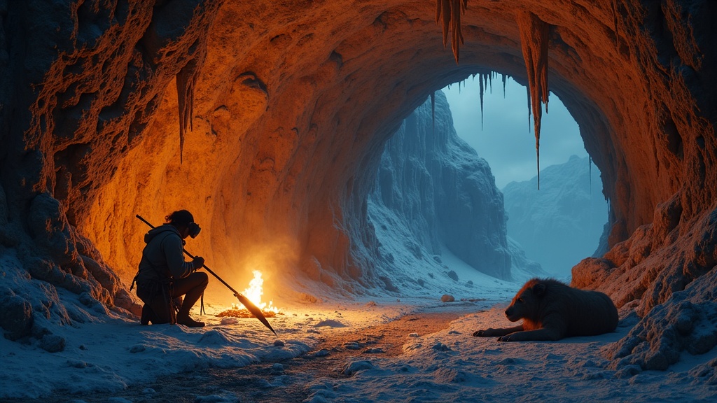 Explorando una cueva misteriosa en Neolithic Dawn VR, un elemento clave del juego.